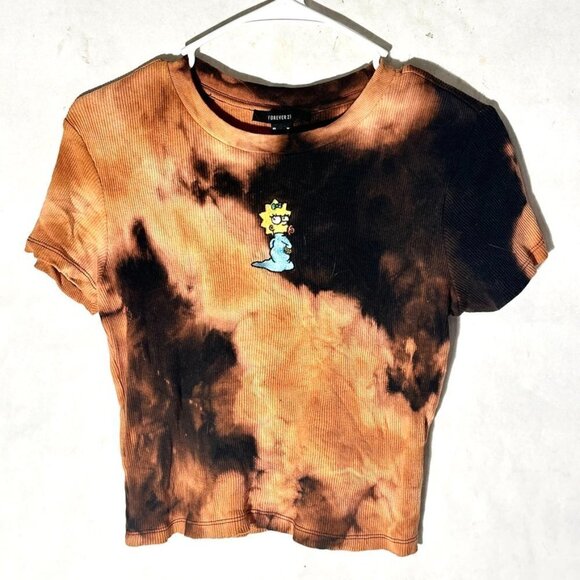 Forever 21 x Simpsons Maggie Size Medium Tee Shirt Acid Wash Crop Cropped - Picture 2 of 5